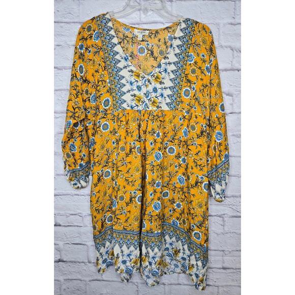 Umgee Dresses & Skirts - Umgee Dress Womens Small Yellow Floral Boho Hippie Garden Party Colorful